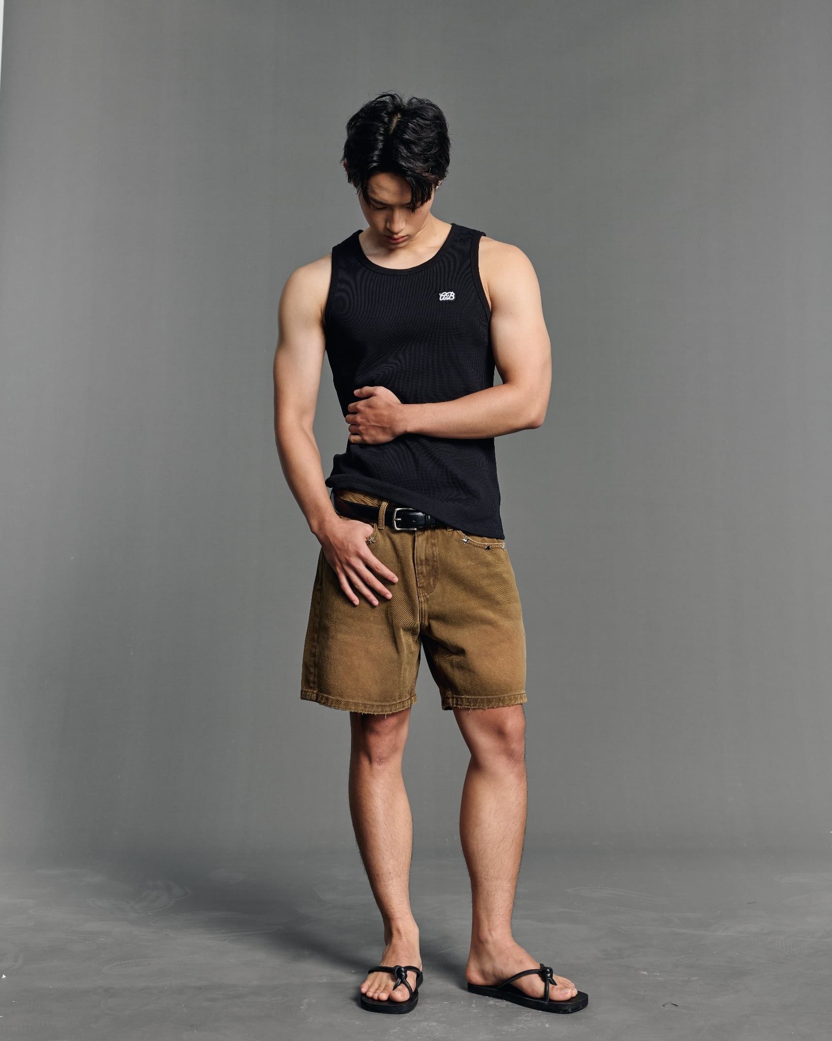  STAR WIDE LEG DENIM SHORTS - BROWN 