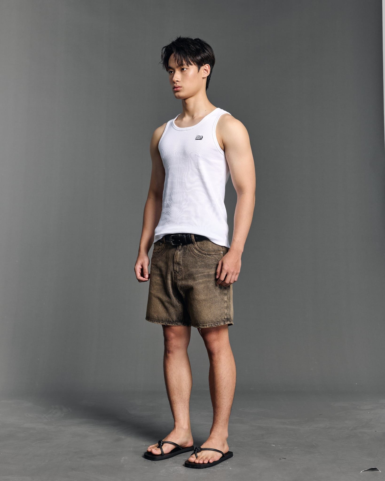  PANEL WIDE LEG DENIM SHORTS - SAND 