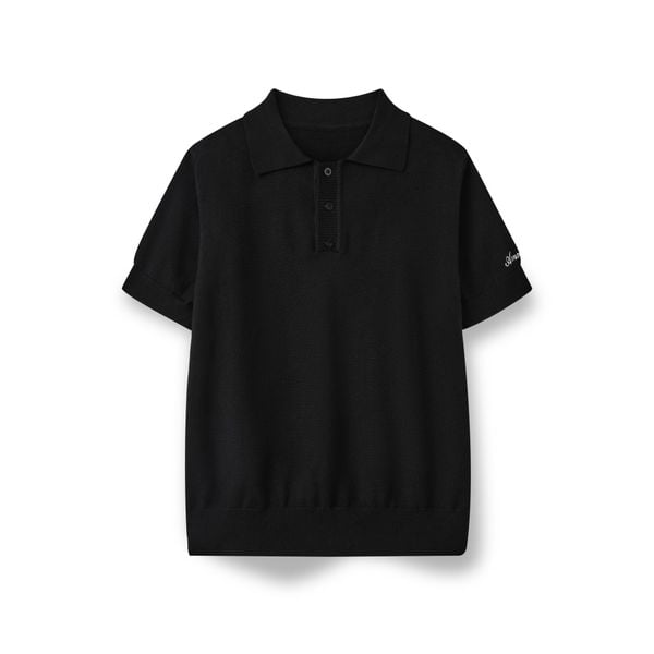  AS WOOL KNIT POLO SHIRT - BLACK 