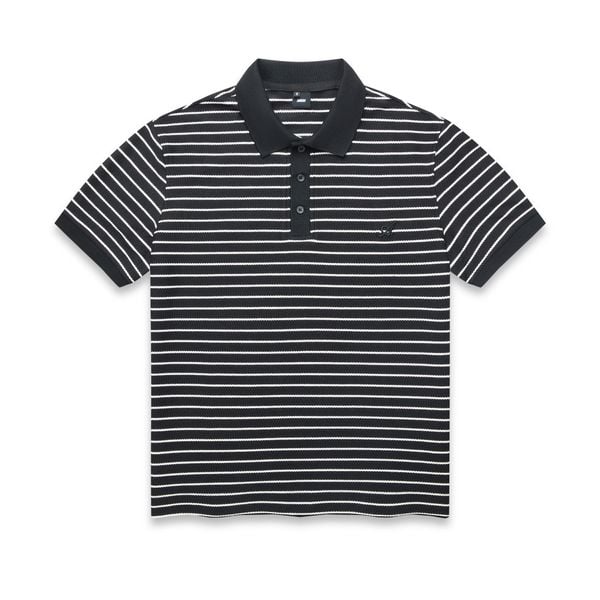  Herringbone Striped Polo Shirt - Black 