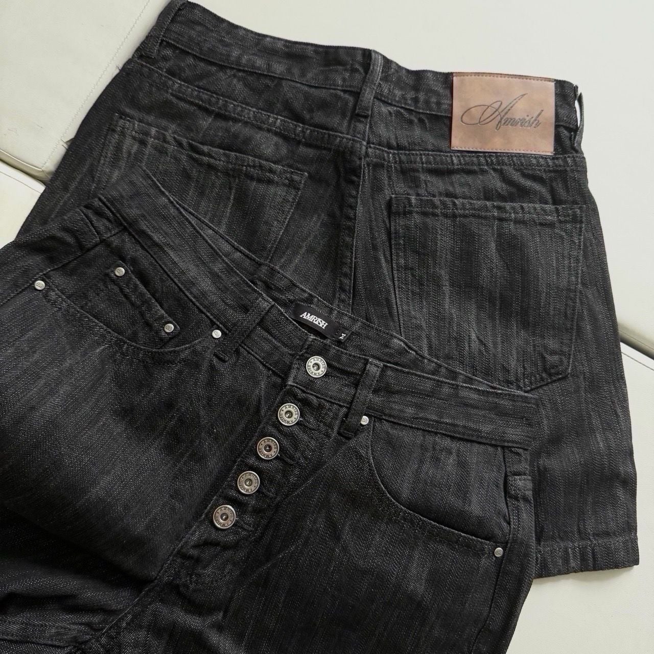  WIDE LEG DENIM BUTTON SHORTS - SCRATCH BLACK 
