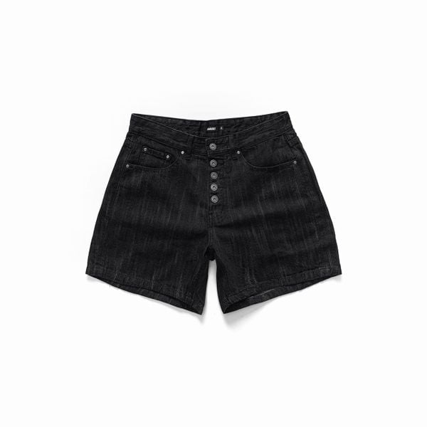  WIDE LEG DENIM BUTTON SHORTS - SCRATCH BLACK 