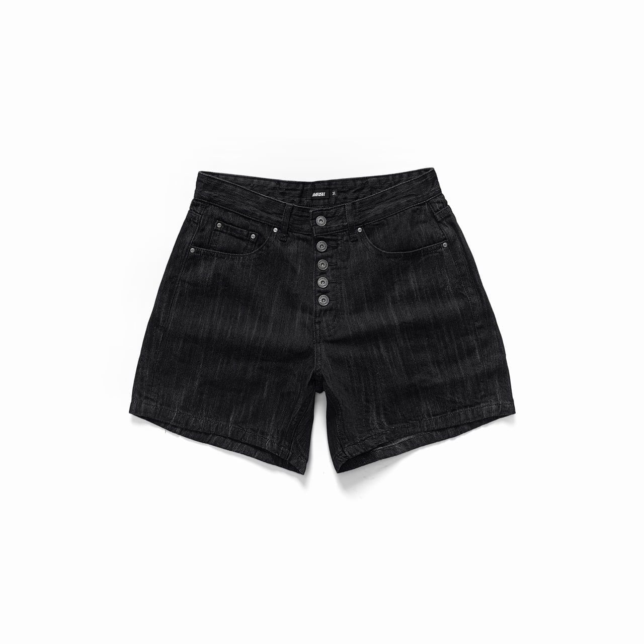  WIDE LEG DENIM BUTTON SHORTS - SCRATCH BLACK 