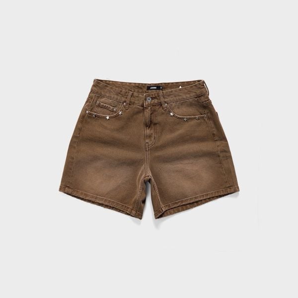  STAR WIDE LEG DENIM SHORTS - BROWN 