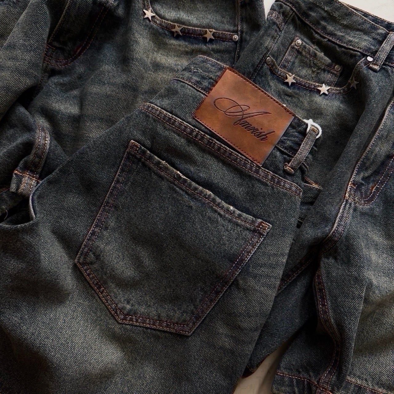  WIDE LEG STAR DENIM JEANS SHORTS - DUSK BLUE 