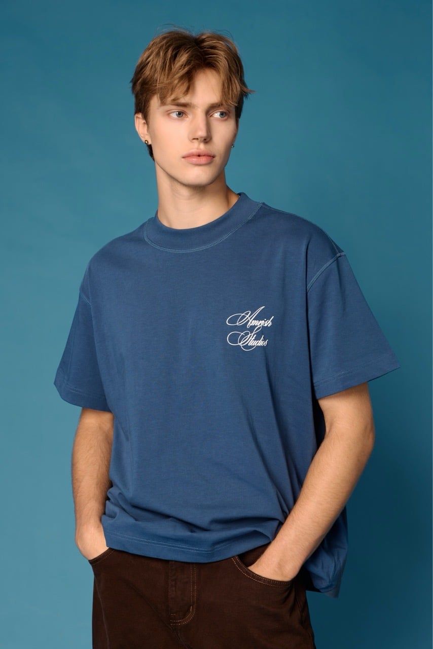 CHAIN STITCH EMBROIDERY TSHIRT  - BLUE 
