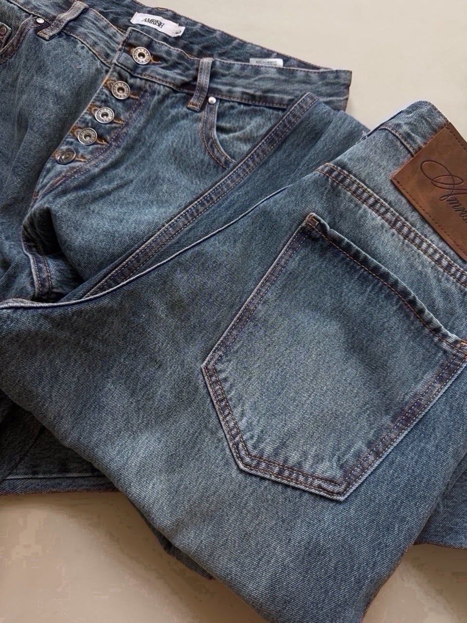  STRAIGHT BUTTON DENIM JEANS - DEEP BLUE 