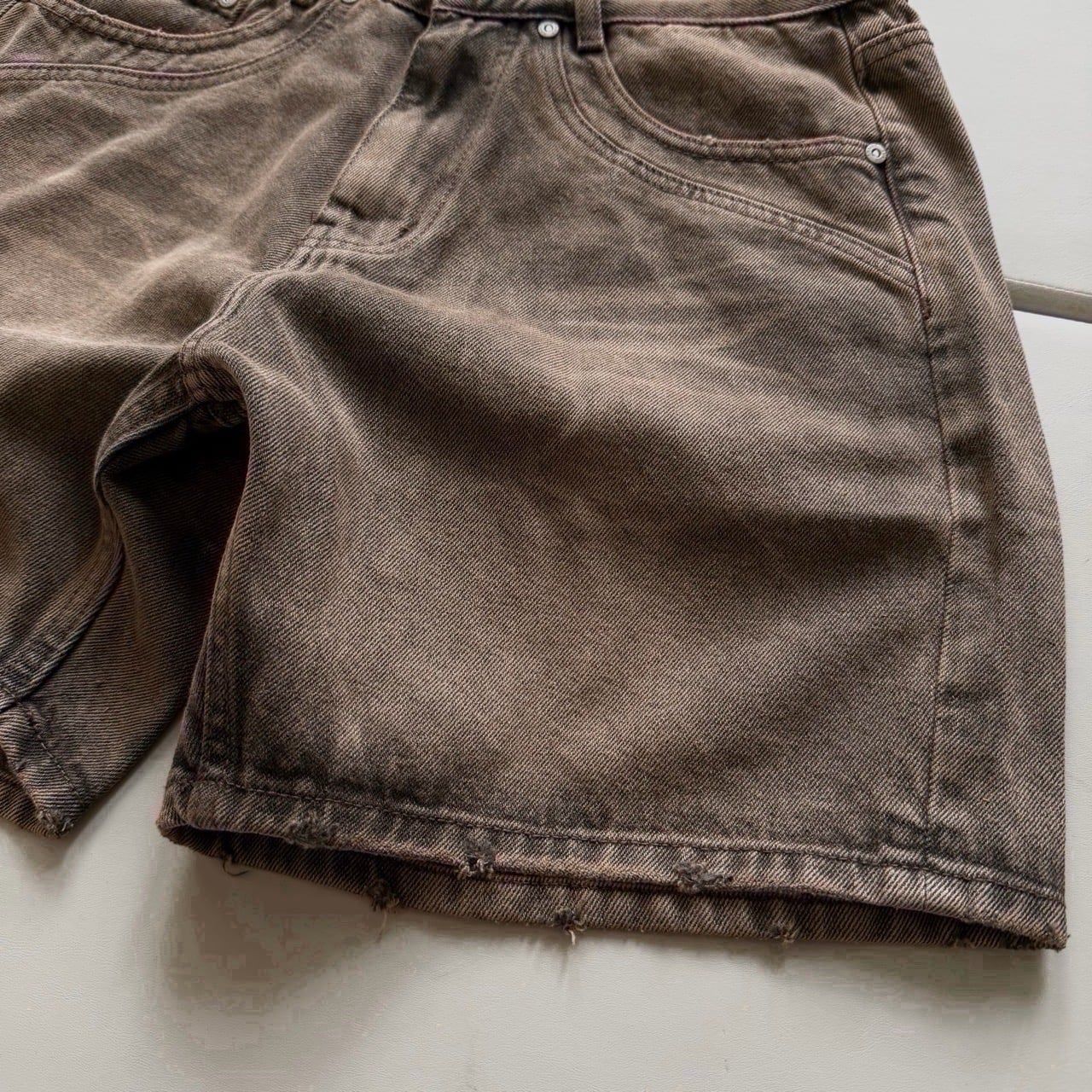  PANEL WIDE LEG DENIM SHORTS - SAND 