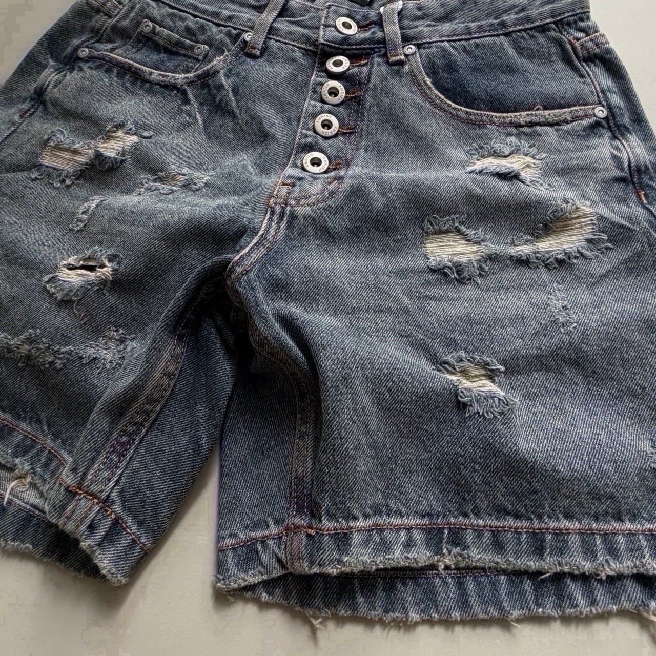  BUTTON WIDE LEG DENIM SHORTS - DYNAMIC BLUE 