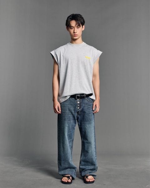  STRAIGHT BUTTON DENIM JEANS - CHARCOAL BLUE 