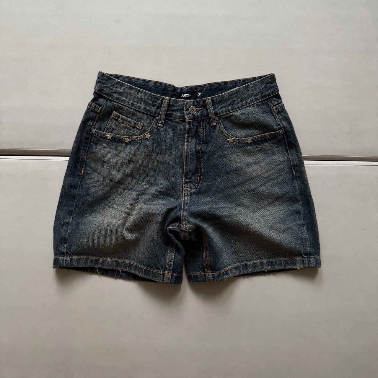  WIDE LEG STAR DENIM JEANS SHORTS - DUSK BLUE 
