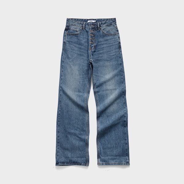  STRAIGHT BUTTON DENIM JEANS - DEEP BLUE 
