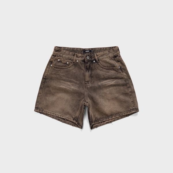  PANEL WIDE LEG DENIM SHORTS - SAND 