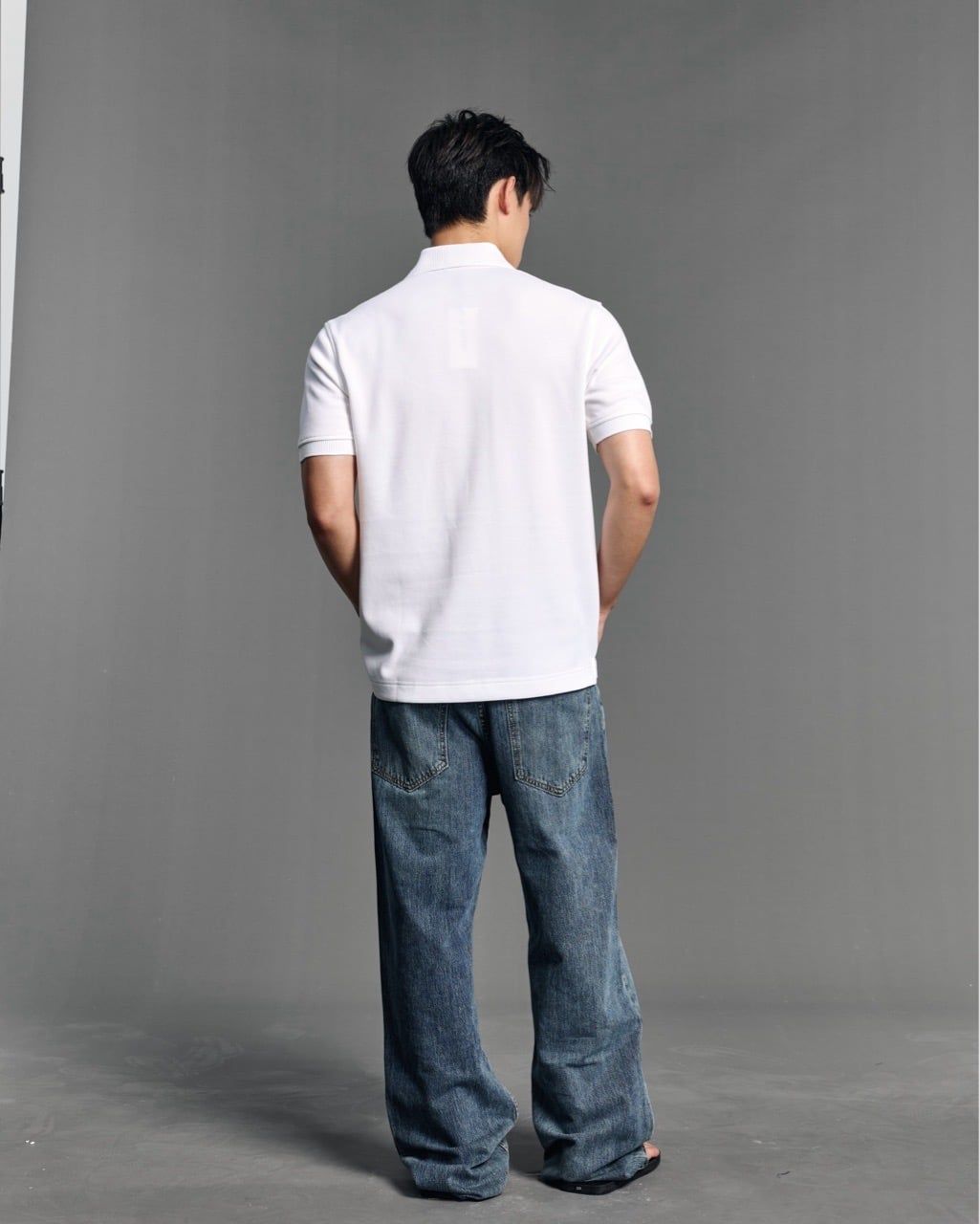  STRAIGHT BUTTON DENIM JEANS - CHARCOAL BLUE 