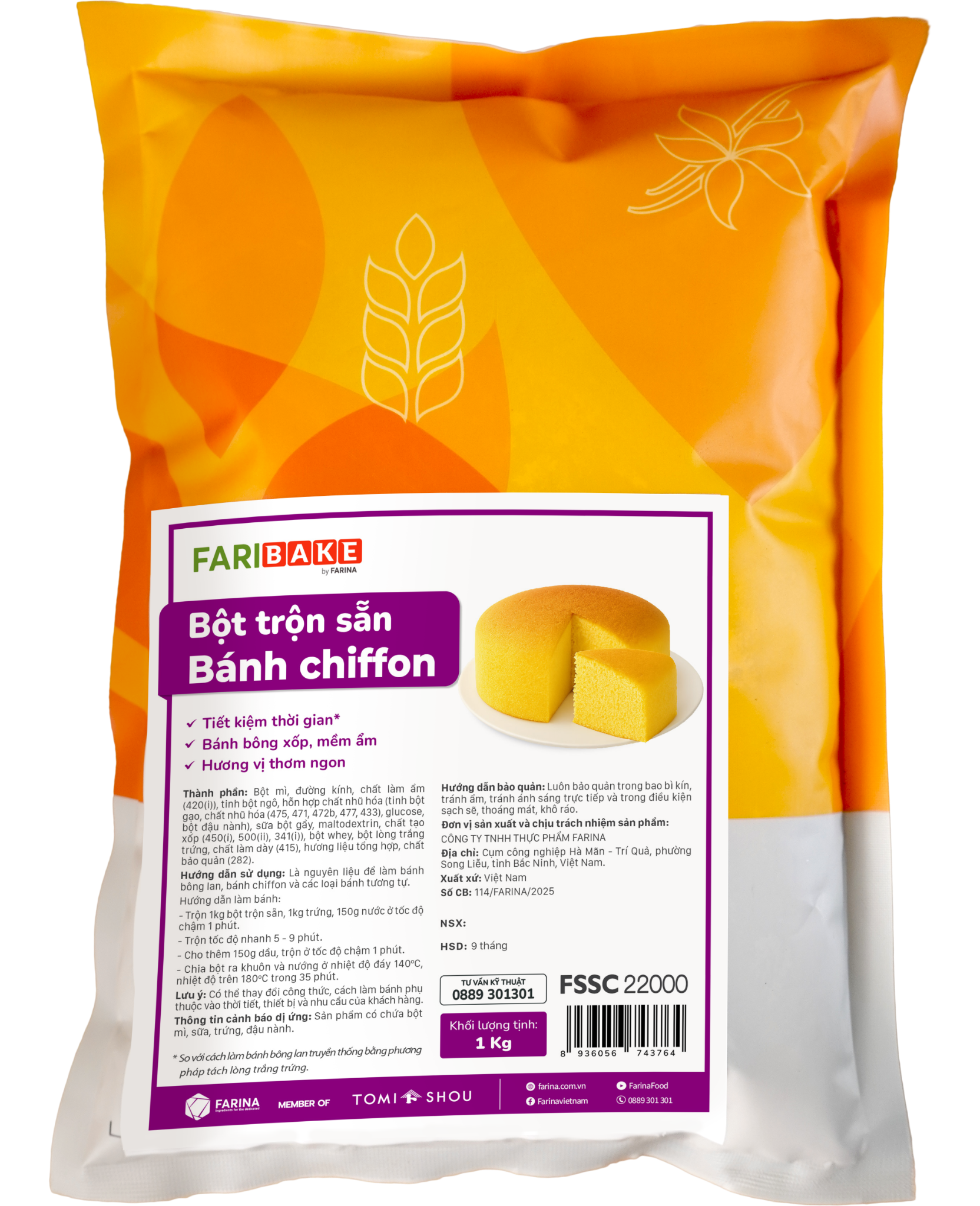 Bột trộn sẵn bánh Chiffon, Farina | Túi 1kg