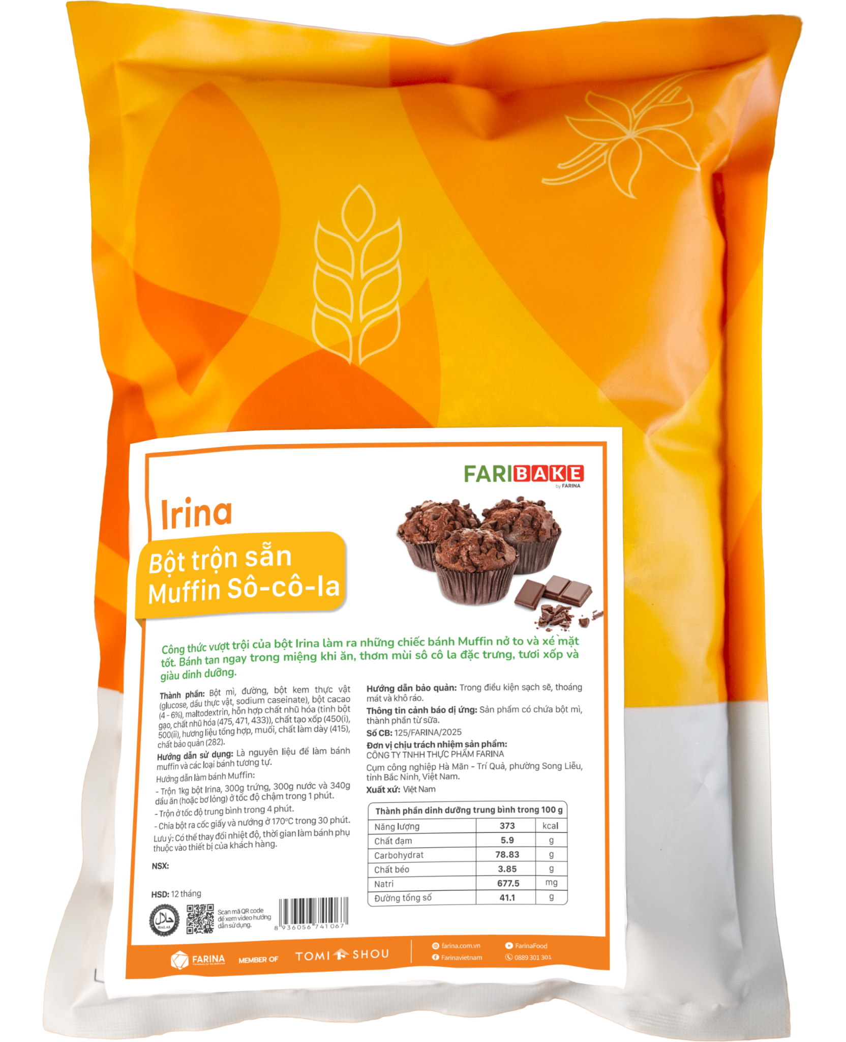 Irina - Bột Trộn Sẵn bánh Muffin Sô-Cô-La, Farina | Túi 1kg, 15kg