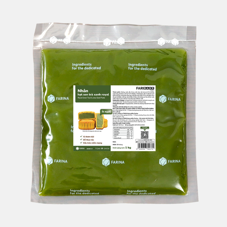 NHÂN HẠT SEN TRÀ XANH ROYAL FARINA | TÚI 200G, 1KG, 2KG, 3KG