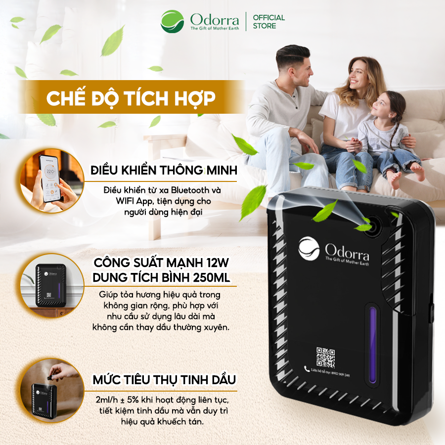  Máy Xông Tinh Dầu Thông Minh Odorra Điều khiển Từ Xa, Tạo Không Gian Thư Giãn Tiết Kiệm Tinh Dầu 