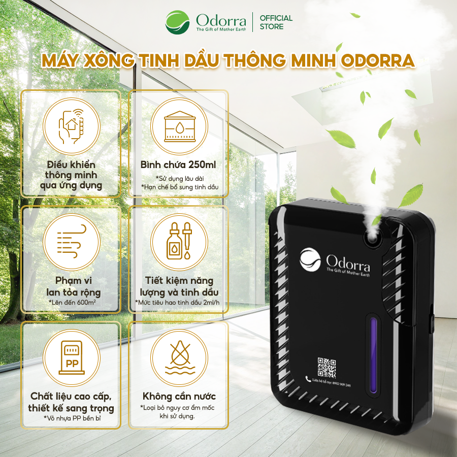  Máy Xông Tinh Dầu Thông Minh Odorra Điều khiển Từ Xa, Tạo Không Gian Thư Giãn Tiết Kiệm Tinh Dầu 
