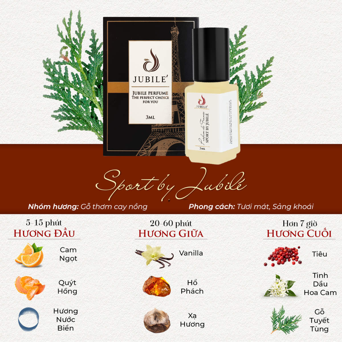  Sport by Jubilé - Tinh Dầu Nước Hoa Cao Cấp Mini Size 3ml Lăn 