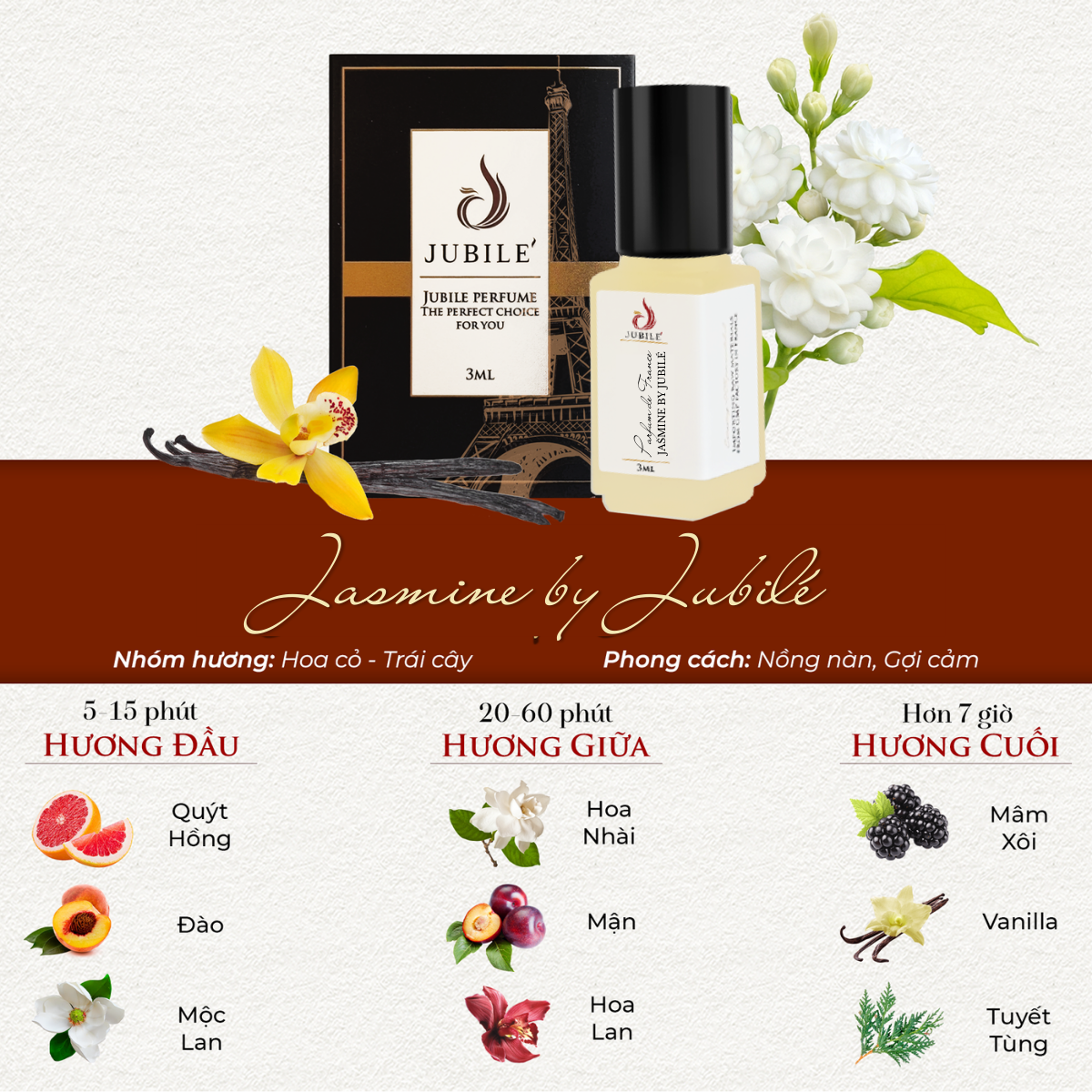  Jasmine by Jubilé - Tinh Dầu Nước Hoa Pháp Cao Cấp 3ml Lăn 