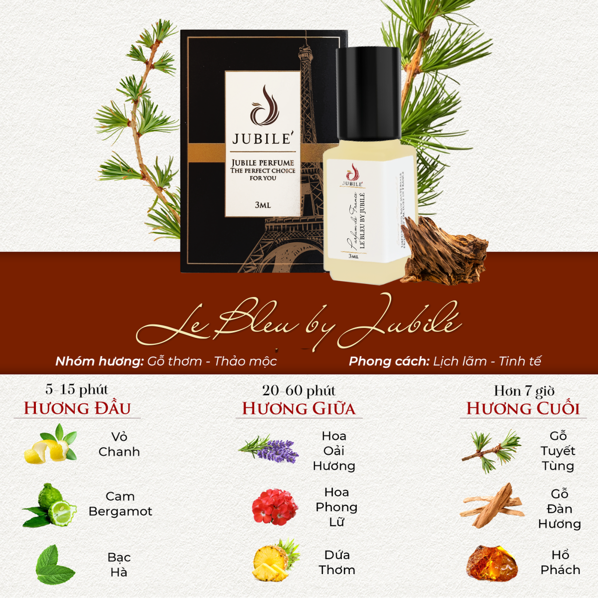  Le Bleu by Jubilé - Tinh Dầu Nước Hoa Pháp Cao Cấp Mini Size 3ml Lăn 