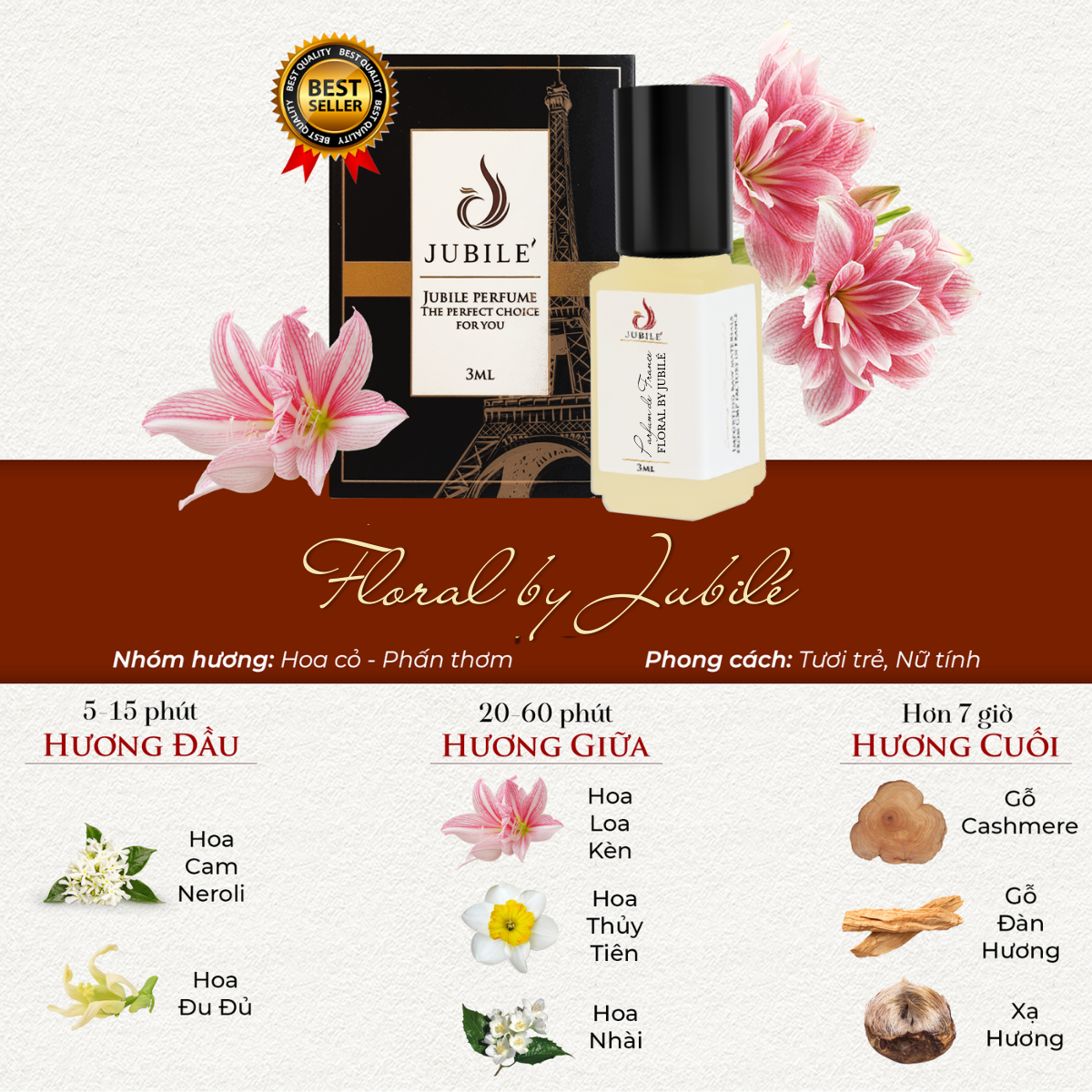  Floral by Jubilé - Tinh Dầu Nước Hoa Pháp Cao Cấp Mini Size 3ml Lăn 
