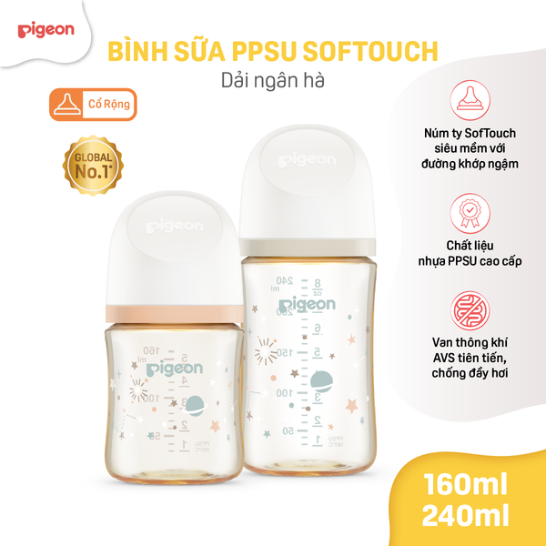 Bình Sữa Pigeon PPSU Softouch Baby-Friendly World 160ml/240ml - Nhiều Hoạ Tiết