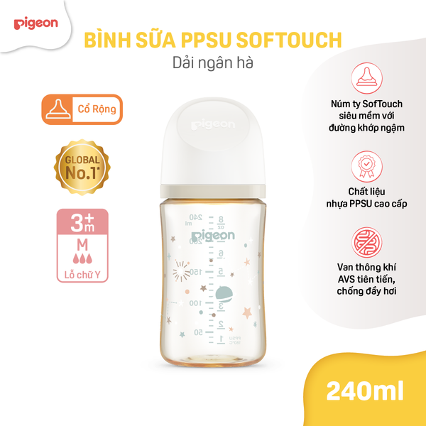 Bình Sữa Pigeon PPSU Softouch Baby-Friendly World 160ml/240ml - Nhiều Hoạ Tiết