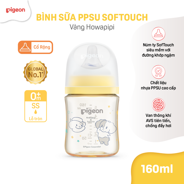 Bình Sữa Pigeon PPSU Softouch Baby-Friendly World 160ml/240ml - Nhiều Hoạ Tiết