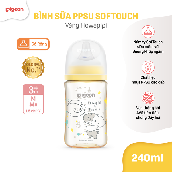 Bình Sữa Pigeon PPSU Softouch Baby-Friendly World 160ml/240ml - Nhiều Hoạ Tiết