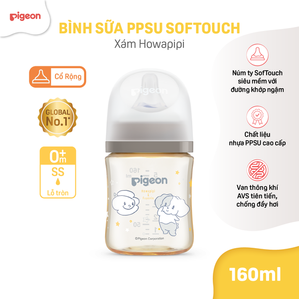 Bình Sữa Pigeon PPSU Softouch Baby-Friendly World 160ml/240ml - Nhiều Hoạ Tiết