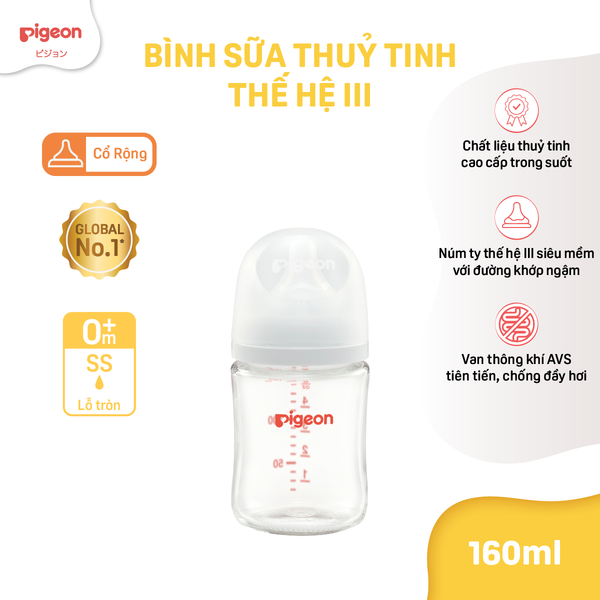 Bình sữa Thủy Tinh cổ rộng Pigeon Softouch thế hệ III 160ml/240ml