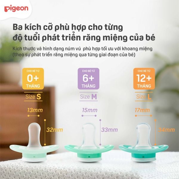 Ty Ngậm Silicone Siêu Mềm Ban Đêm Pigeon, Núm Ti Giả Cho Bé Từ 0-12+ tháng