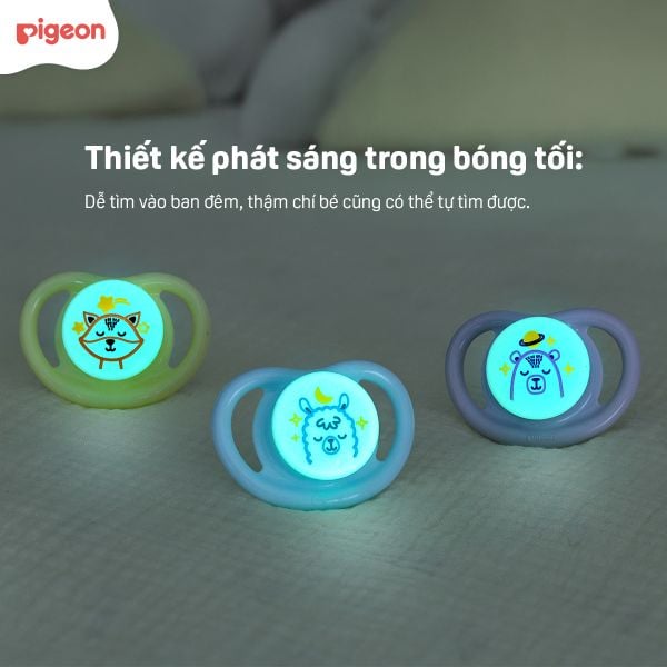 Ty Ngậm Silicone Siêu Mềm Ban Đêm Pigeon, Núm Ti Giả Cho Bé Từ 0-12+ tháng