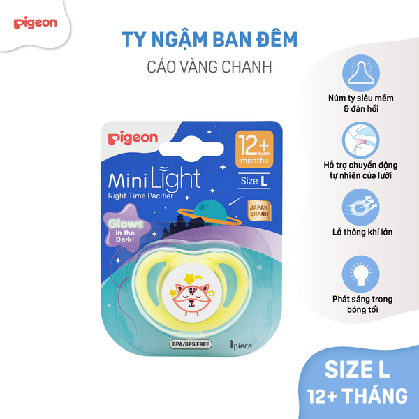 Ty Ngậm Silicone Siêu Mềm Ban Đêm Pigeon, Núm Ti Giả Cho Bé Từ 0-12+ tháng