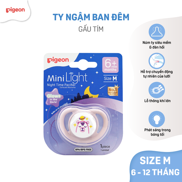 Ty Ngậm Silicone Siêu Mềm Ban Đêm Pigeon, Núm Ti Giả Cho Bé Từ 0-12+ tháng