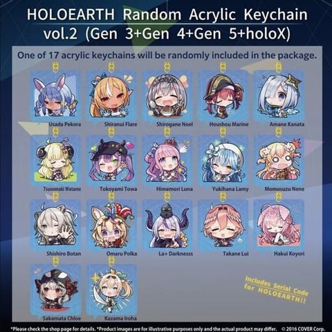 Hololive - HOLOEARTH Random Acrylic Keychain Vol 2 - Gen 3 + Gen 4 + Gen 5 + holoX