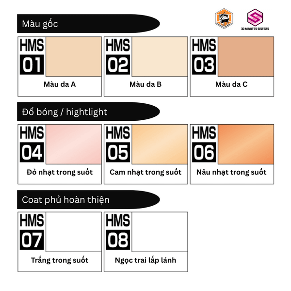 Sơn Mr. Hobby Aqueous 30 Minutes Sisters Color - Nhiều mầu / Mã HMS01 ~ HMS08 - Gốc nước