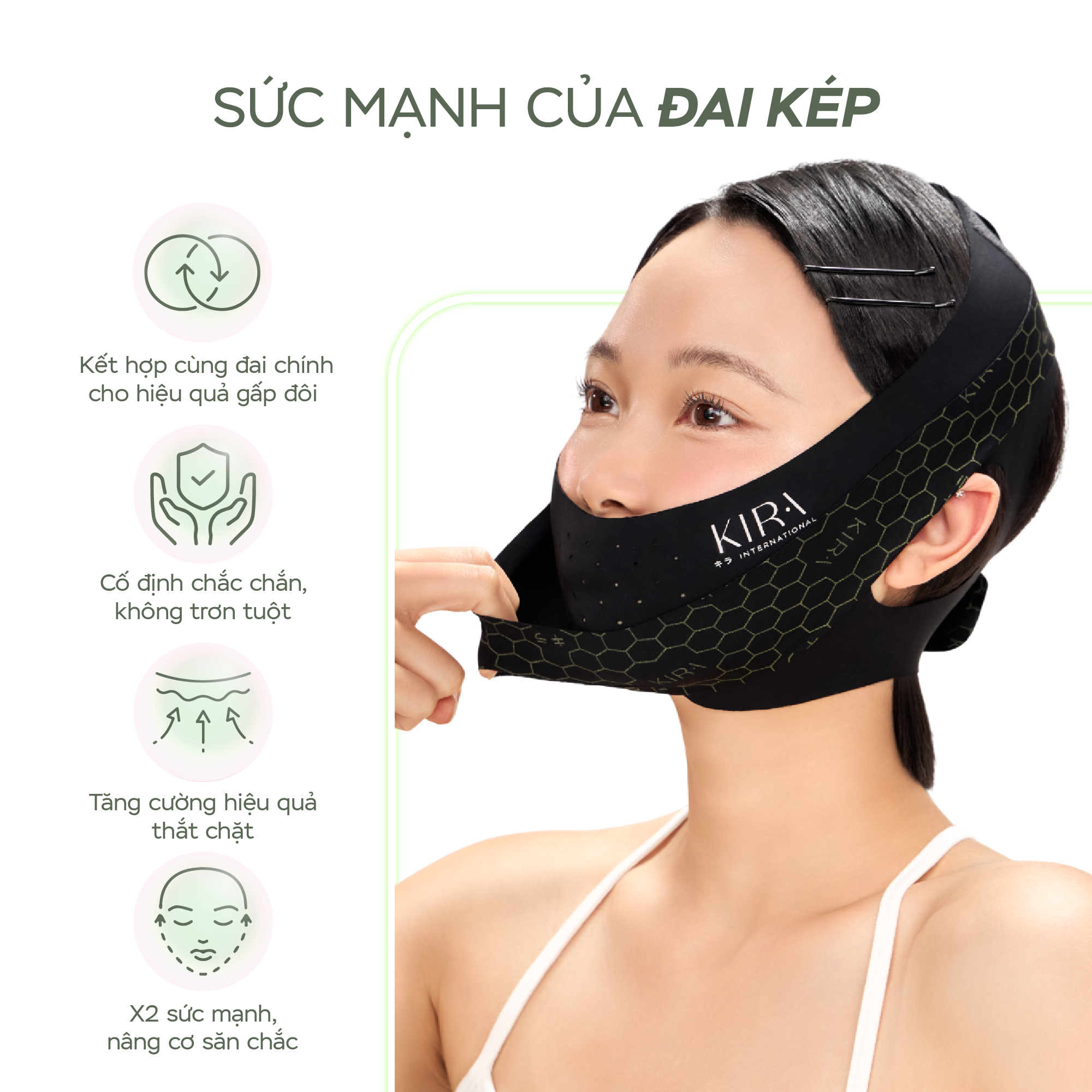  KOGAO Double VLift - Đai nâng cơ thọn gọn mặt với công nghệ hồng ngoại xa độc quyền giúp nâng cơ, giảm nọng cằm, hỗ trợ săn chắc da, tái tạo đường nét V-line tinh tế và cải thiện tình trạng ngáy ngủ. 