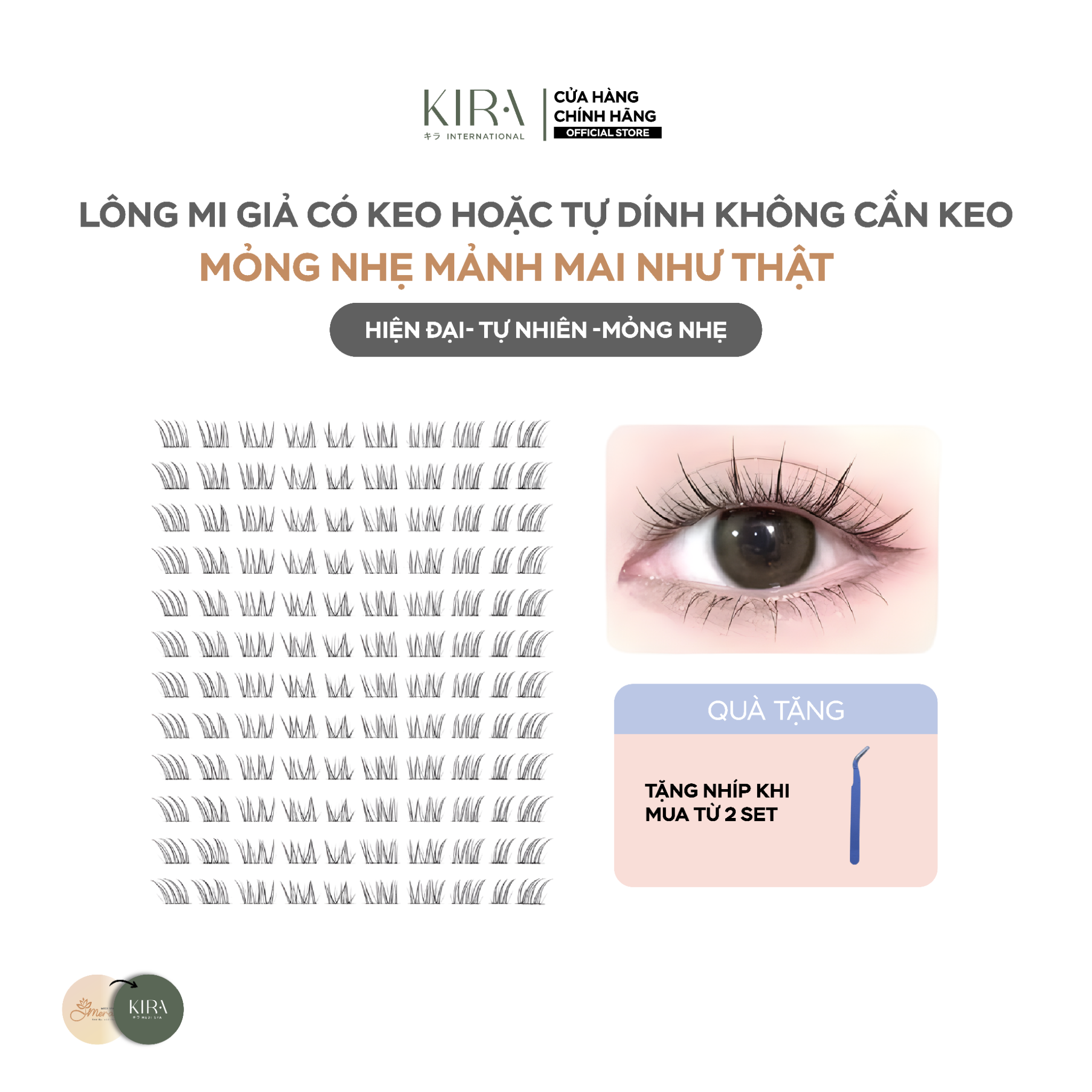  Lông mi giả có keo hoặc tự dính không cần keo, mỏng nhẹ mảnh mai như thật, tặng nhíp khi mua từ 2 set 