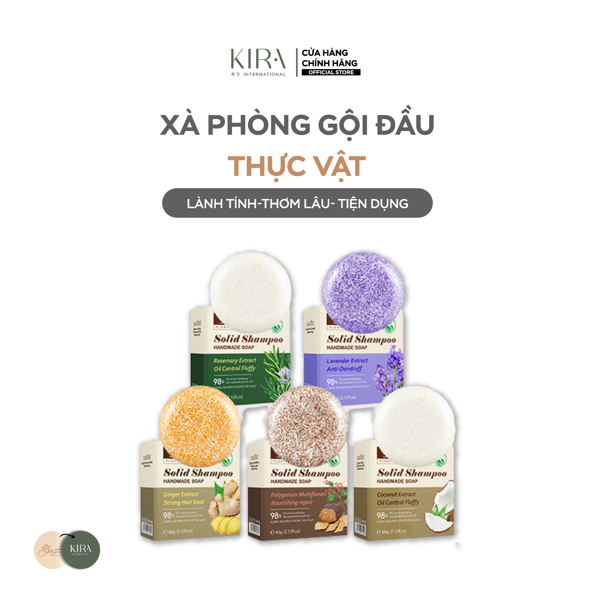  Xà phòng gội đầu chiết xuất thực vật lành tính SADOER – 60g - Dạng bánh nhỏ gọn, tiết kiệm hơn dầu gội thông thường phù hợp mọi loại tóc 