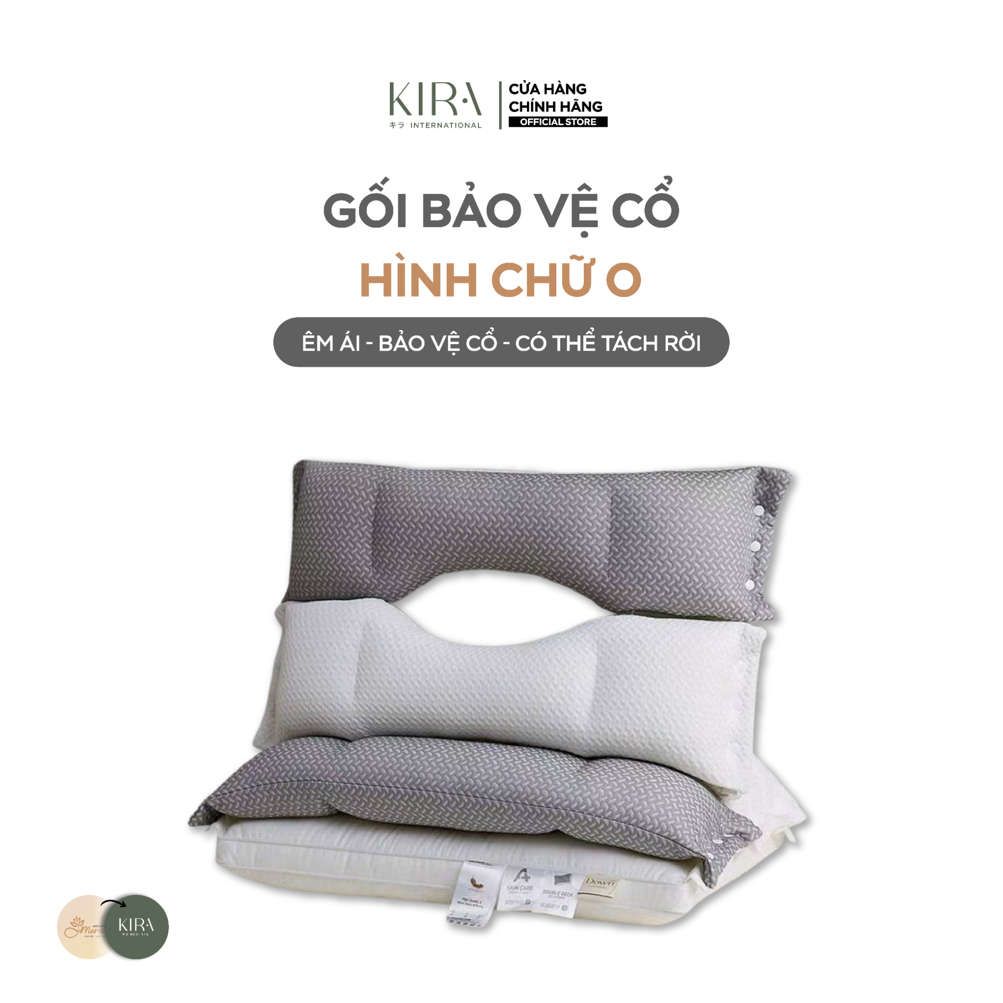  Gối bảo vệ cổ hình chữ O, 2 lớp có thể tách rời 