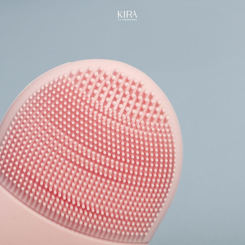  Dụng cụ rửa mặt/massage mặt/chải khô mặt 2 đầu silicone và lông mềm | Bàn chải rửa mặt cầm tay làm sạch sâu - Vàng be 