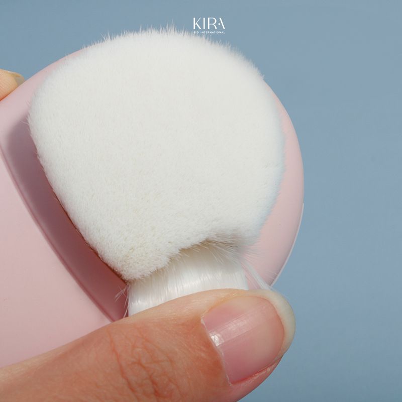  Dụng cụ rửa mặt/massage mặt/chải khô mặt 2 đầu silicone và lông mềm | Bàn chải rửa mặt cầm tay làm sạch sâu - Vàng be 