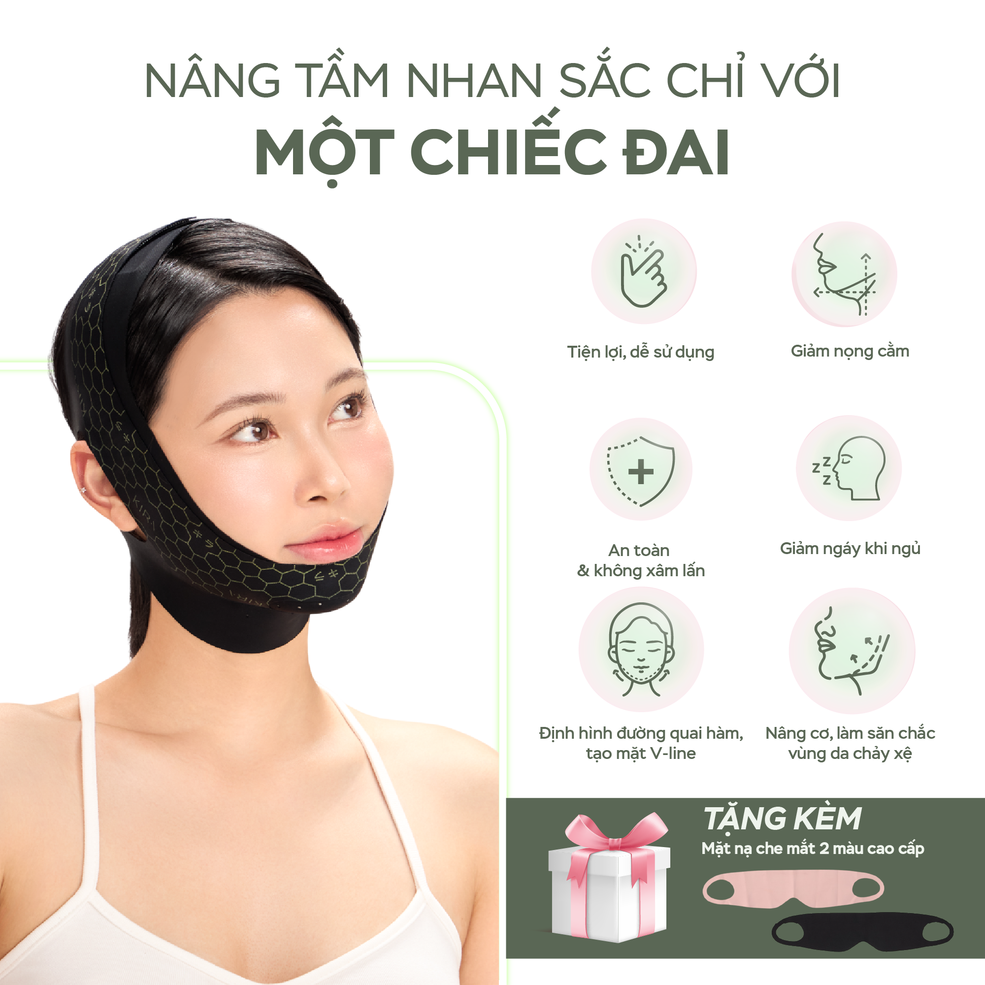  KOGAO Double VLift - Đai nâng cơ thọn gọn mặt với công nghệ hồng ngoại xa độc quyền giúp nâng cơ, giảm nọng cằm, hỗ trợ săn chắc da, tái tạo đường nét V-line tinh tế và cải thiện tình trạng ngáy ngủ. 