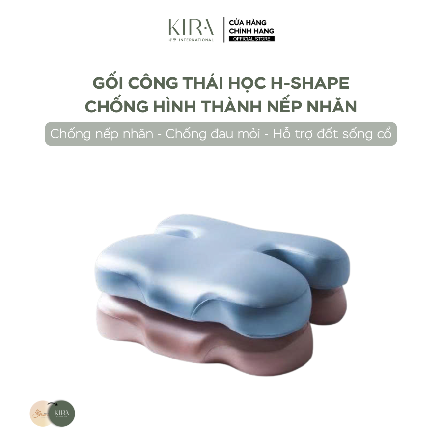  Gối công thái học H-Shape chống hình thành nếp nhăn cổ và nếp nhăn mặt khi ngủ, chống đau mỏi cổ vai gáy, hỗ trợ đốt sống cổ mang lại giấc ngủ sâu thoải mái, chất liệu cao su non và lụa băng cao cấp 