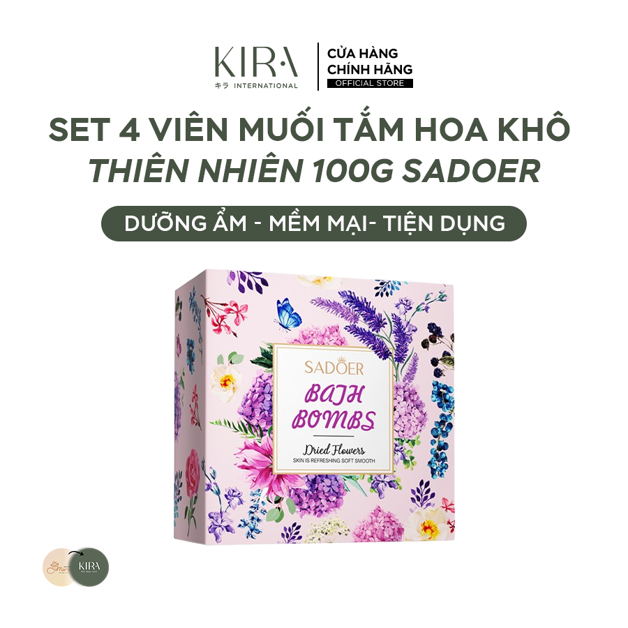  Set 4 Viên Muối Tắm Hoa Khô Thiên Nhiên 100g SADOER – Làm Sạch, Thơm Dịu, Tẩy tế bào chết, Làm sáng mịn da - Dùng Tắm Bồn 