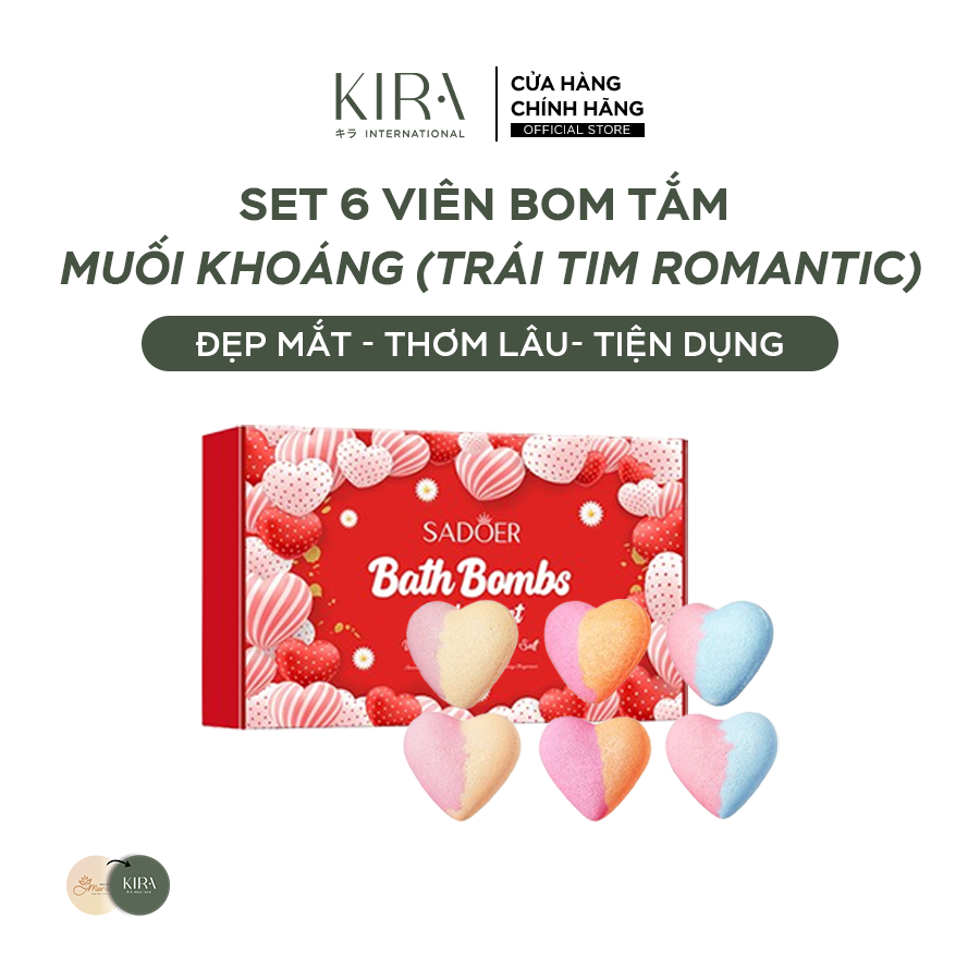  Set 6 viên bom tắm muối khoáng (trái tim romantic) – Bath Bomb Heart Shape – Hộp quà lãng mạn cho Valentine 