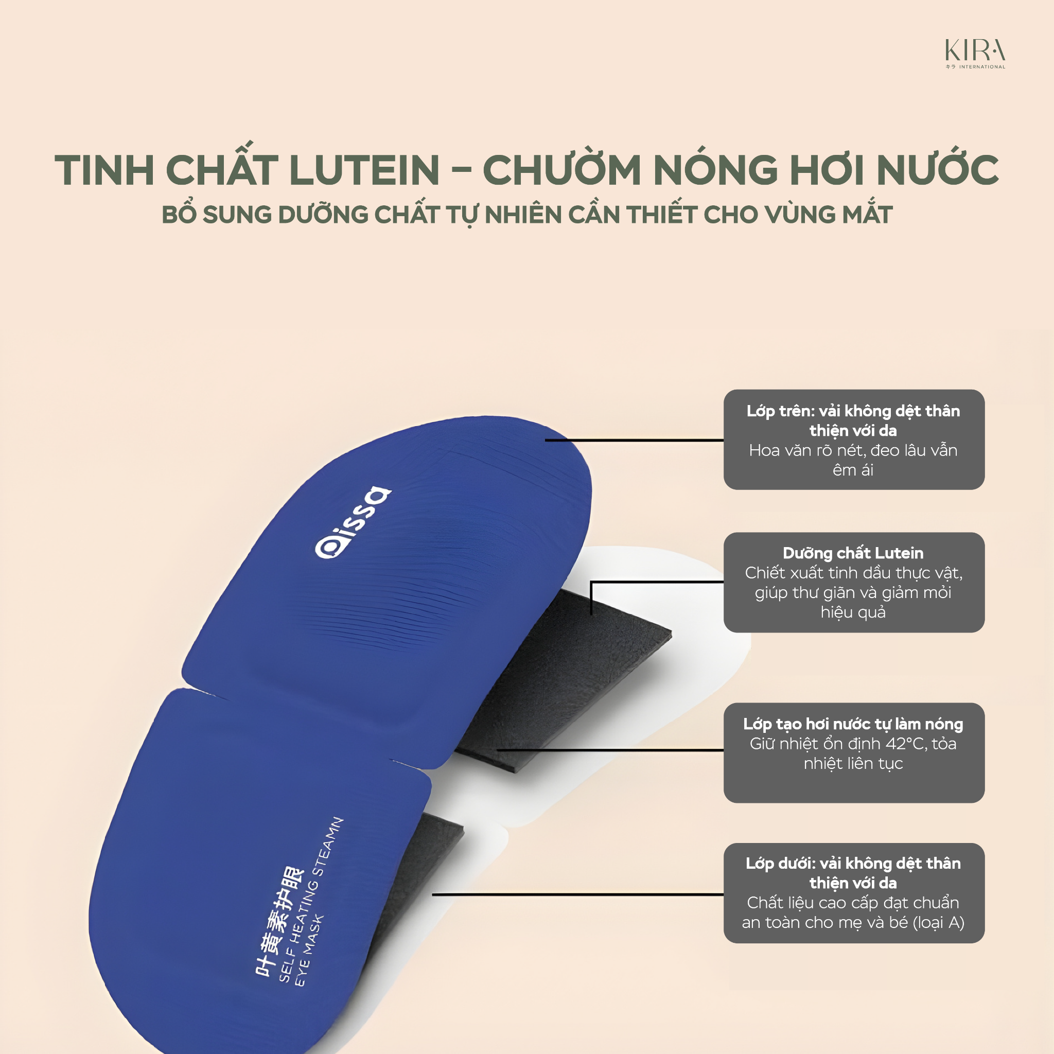  Mặt nạ ngủ hơi nước, chườm nóng Lutein 45' giảm mỏi mắt, quầng thâm hộp 10 miếng 
